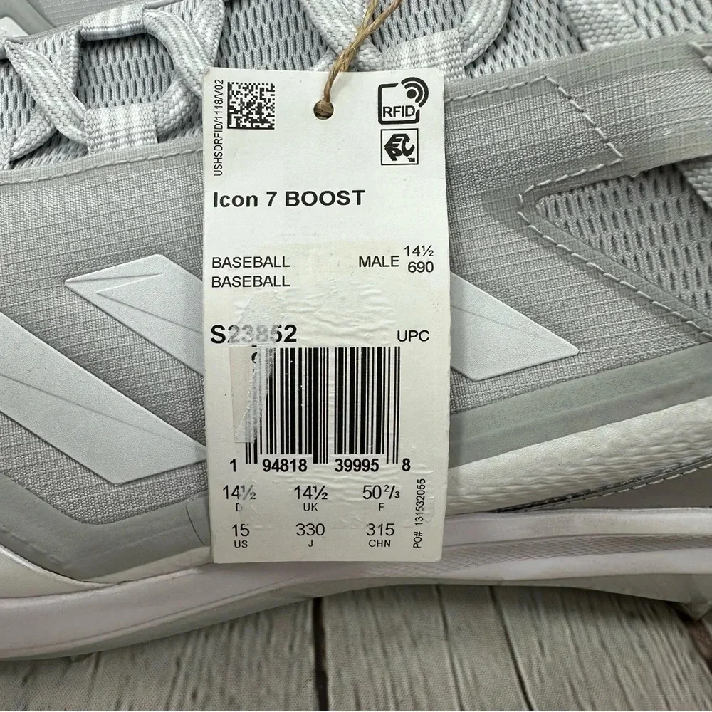 new mens icon 7 boost baseball metal cleats sz 15 white grey icon heel lockdown